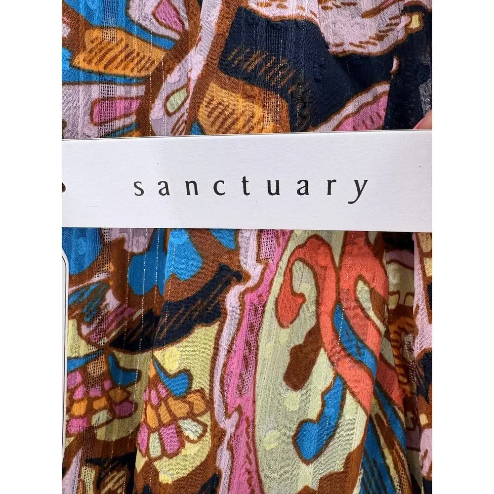 SANCTUARY Dress Size 1X NEW Girls Day Out Mini Fit Flare Puff Sleeve Print - Picture 3 of 7